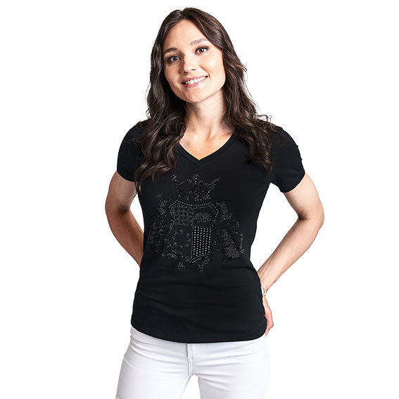 EliteClub Damen T-Shirt schwarz mit schwarzen Strasssteinen