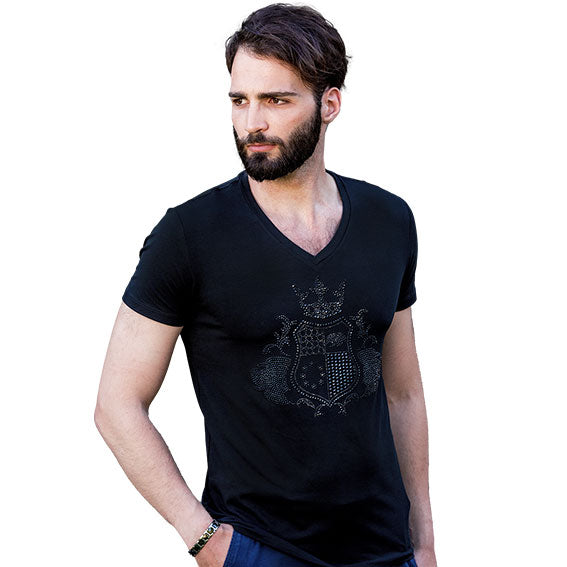 EliteClub Herren T-Shirt schwarz mit schwarzen Strasssteinen