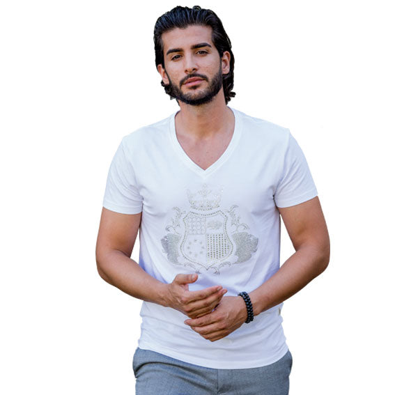EliteClub Herren T-Shirt weiß mit Strasssteinen